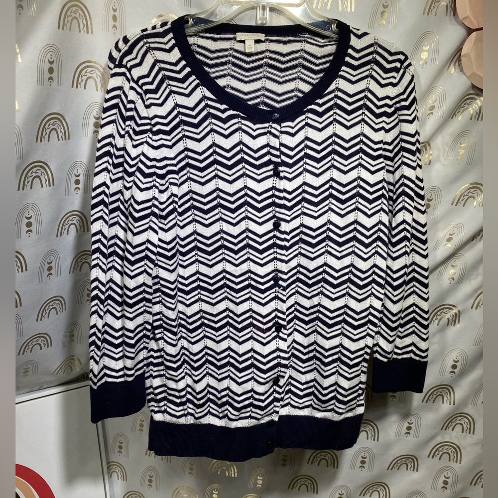 Talbots Black and White Chevron Cardigan